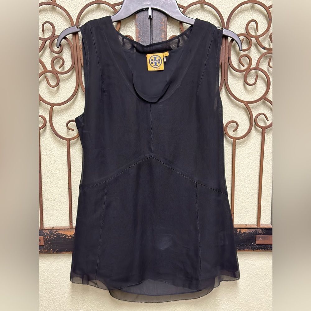 Tory Burch black silk sleeveless top